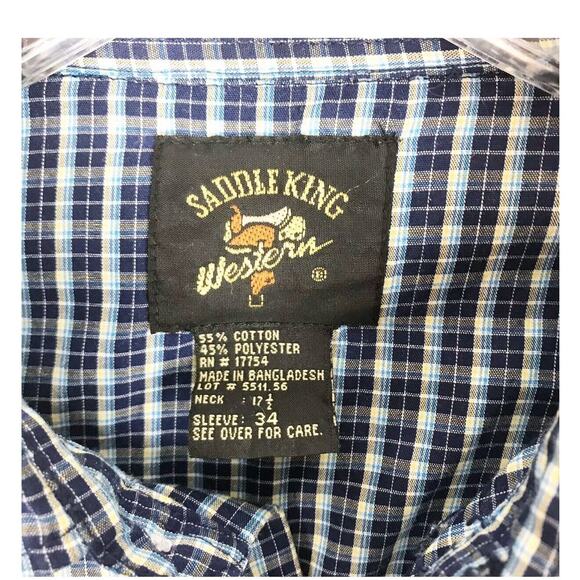 Saddle King Vintage Shirt Mens Size 17.5 Pearl Snap Western Rockabilly Plaid USA - Picture 2 of 6